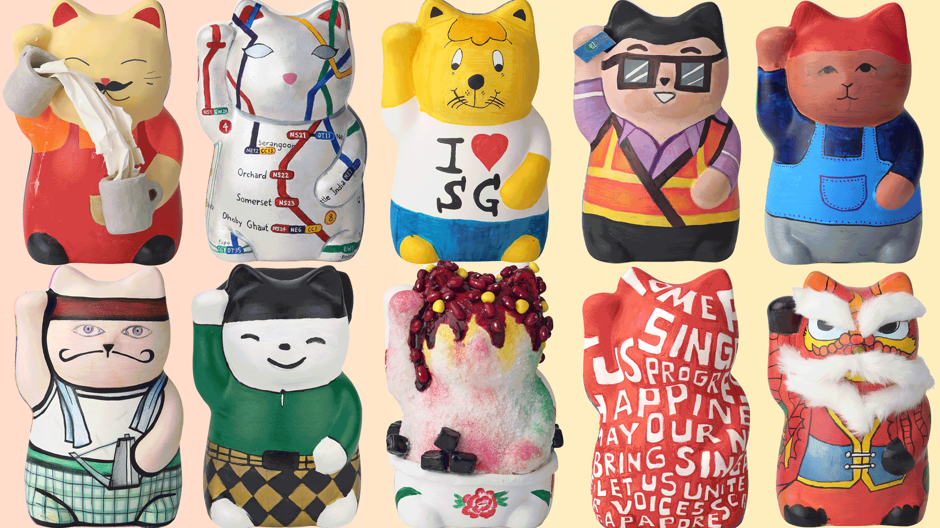 Takashimaya displays 200 Singapore-inspired Lucky Cats created by Institute of Technical Education (ITE) design school students.