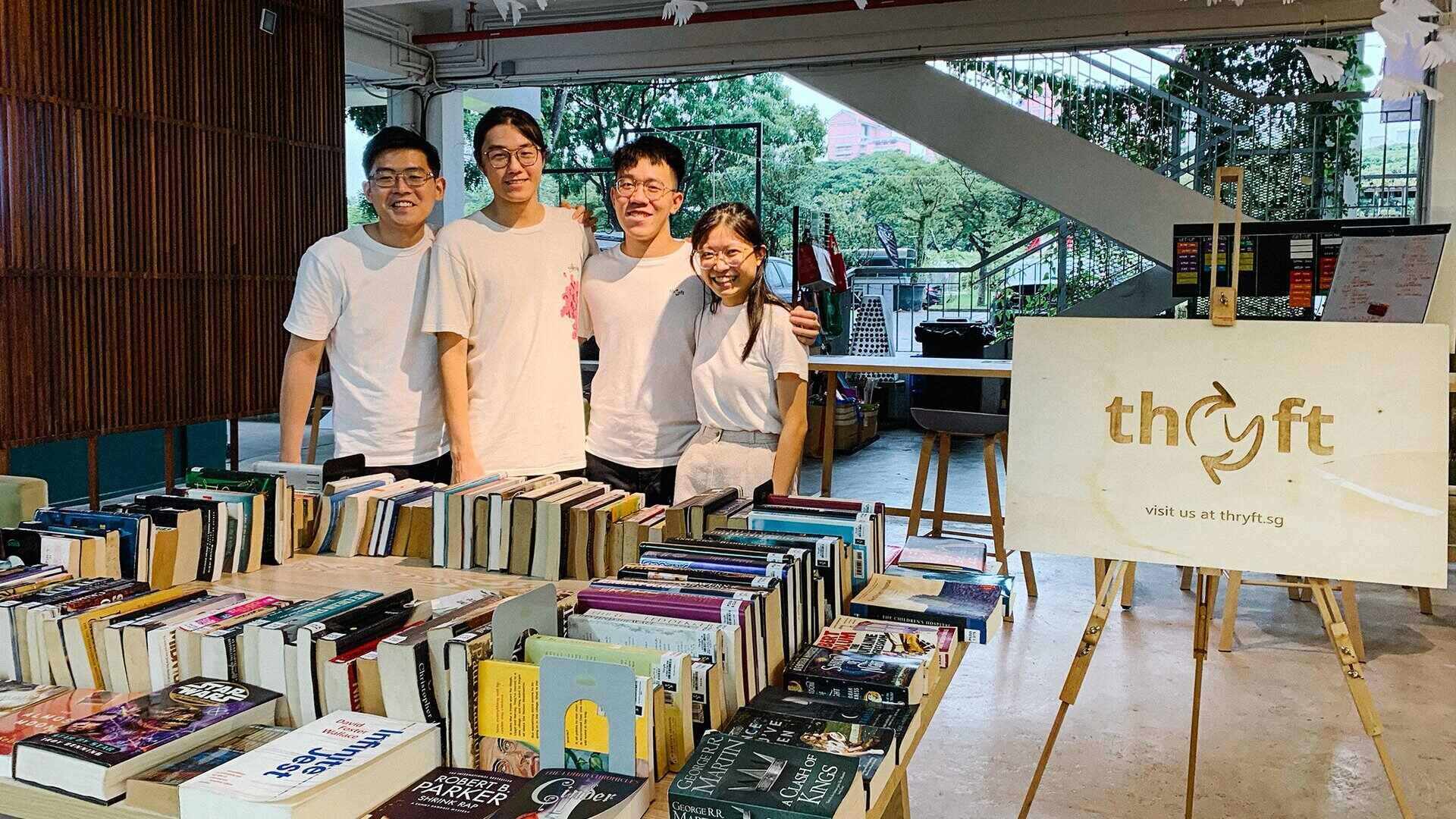 Thryft CEO Eddie Lim and the co-founders of the monthly Thryft Book Fair, where pre-loved books are curated and categorised for a better customer experience.