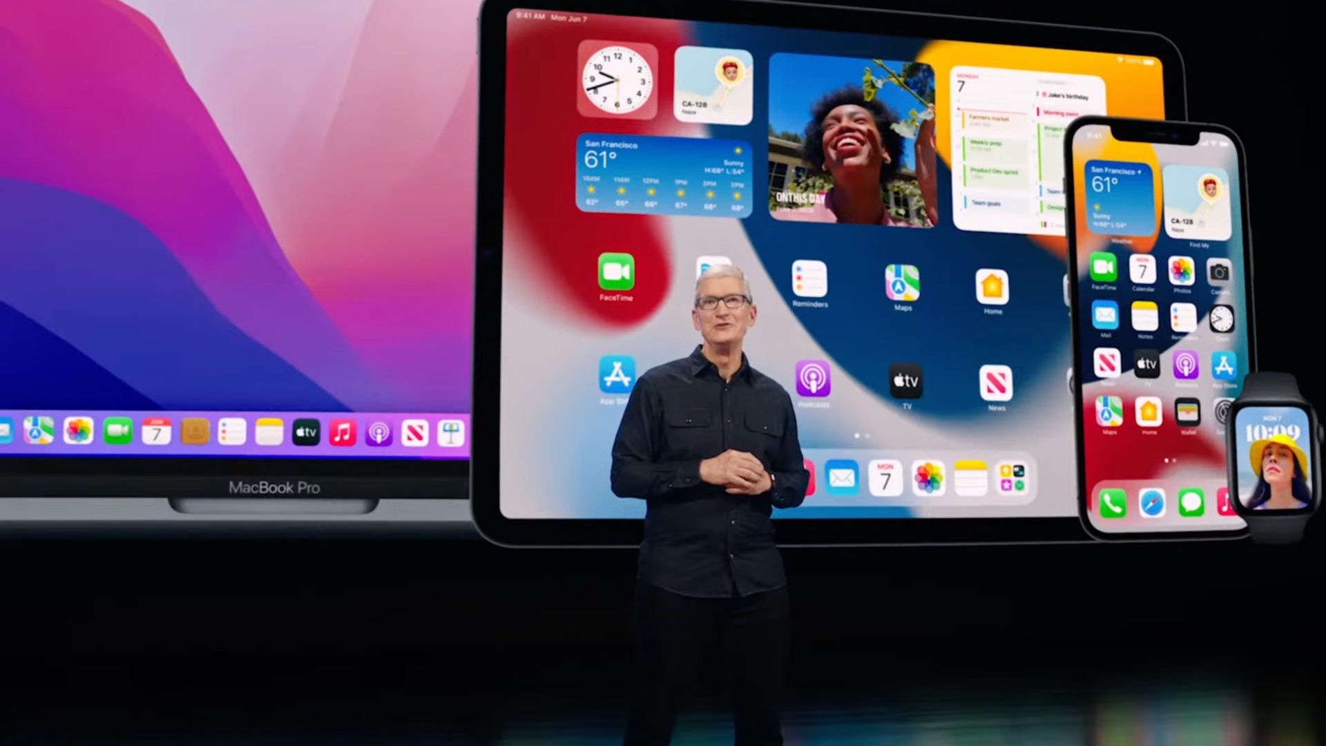 Apple CEO Tim Cook unveils new updates for iOS 15, iPadOS 15, WatchOS 8, and macOS 12 Monterey.