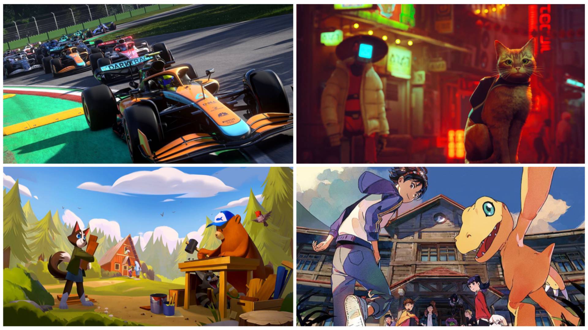 Games in July 2022 include F1 22, Digimon Survive, and Stray, a third-person adventure game where you play through the eyes of a cat lost in a post-apocalyptic future.