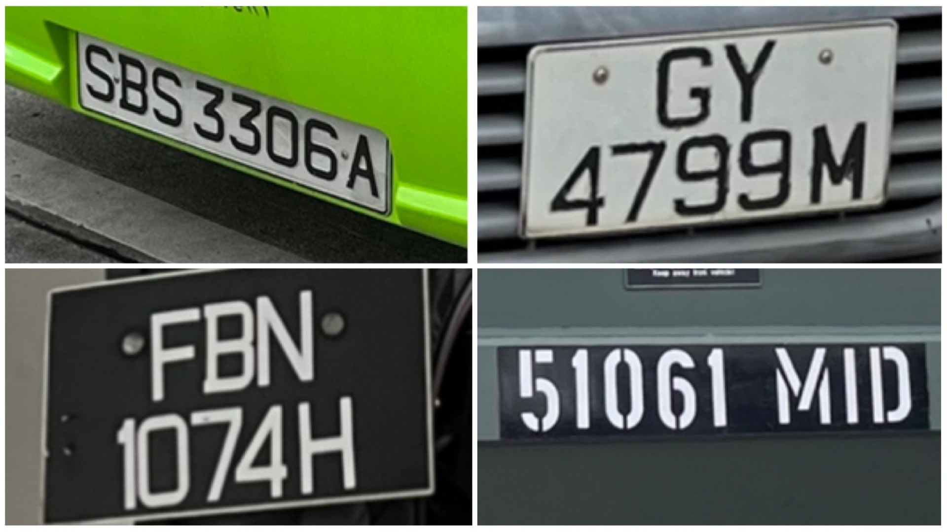 Can you guess what vehicles these are, just from their licence plates?