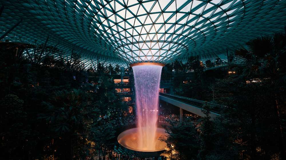 Jewel Changi's famous Rain Vortex is the world's tallest indoor waterfall.