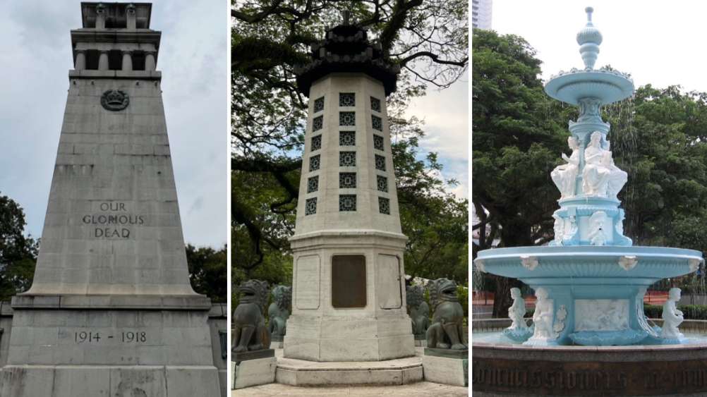 The Esplanade Park Memorials gazetted collectively as one National Monument: The Cenotaph, Lim Bo Seng Memorial, and Tan Kim Seng Fountain.