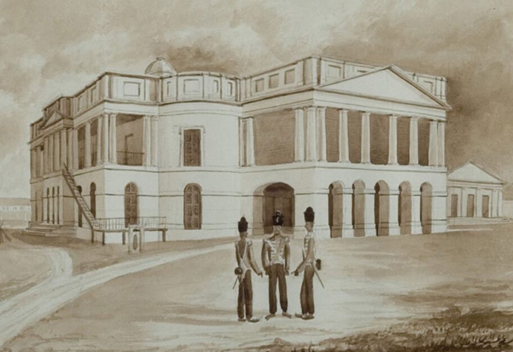 A sketch by John Turnbull Thomson of today's Arts House in 1846, then known as the Public Offices of the Settlement