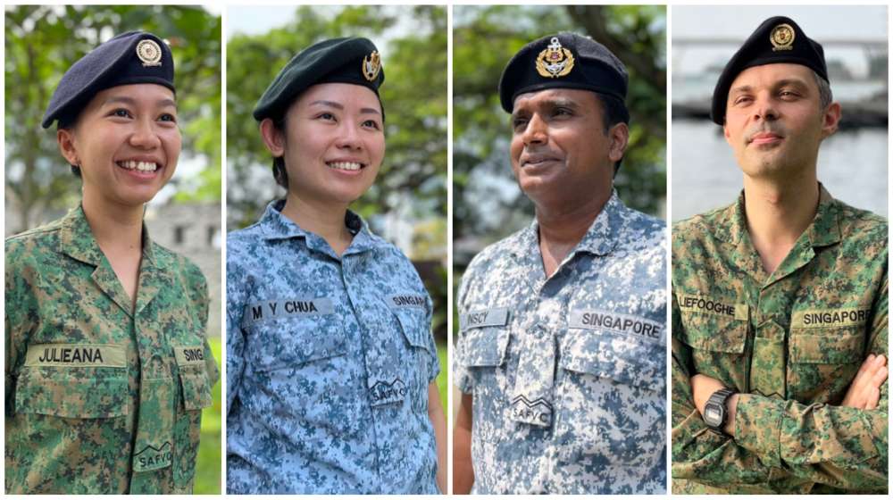 SV1 Julieana Binte Suhaimi, SV1 Chua Mei Yun, SV2 Sowrinayaham Hiruthayaraj Vinscy Daniel, and SV1 Matthieu Liefooghe from the Singapore Armed Forces Volunteer Corps (SAFVC).
