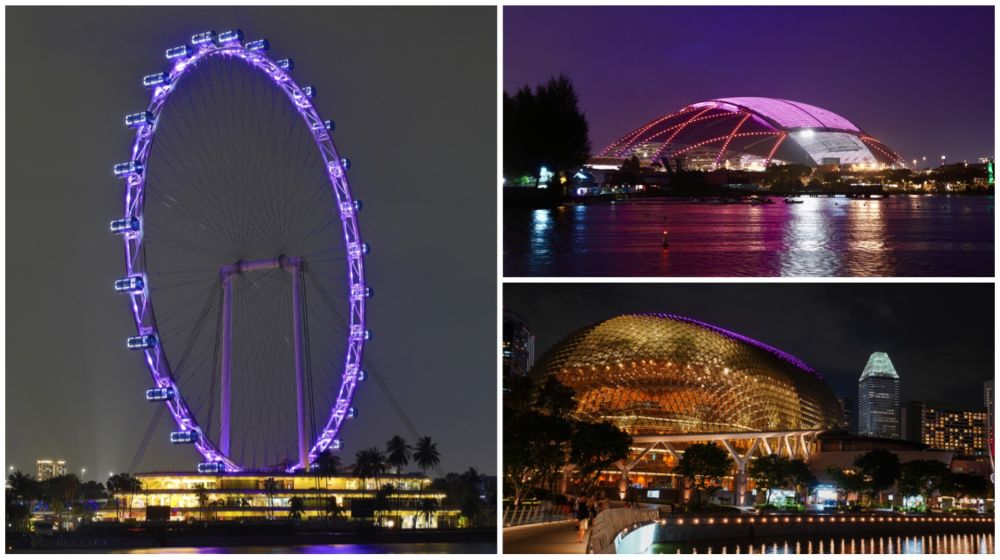 Several iconic buildings around Singapore were lit up on the night of 21 Sep 2023 (World Alzheimer’s Day) in symbolic purple lights.