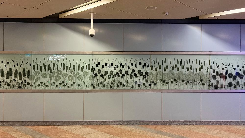 This flower garden, titled "Project Eden" by Donna Ong, is actually made with toilet brushes.