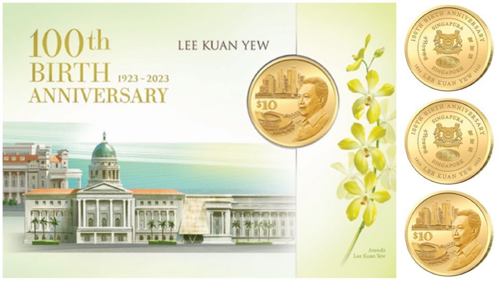 The commemorative LKY100 coin comes in a specially designed folder and features Mr Lee Kuan Yew's portrait as well as a dual latent image that shows "1923" and "2023" when viewed from different angles.