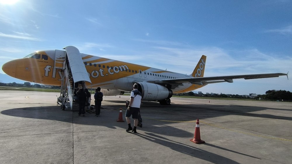 Passengers boarding the Scoot flight at Sultan Azlan Shah Airport, Ipoh, Malaysia.