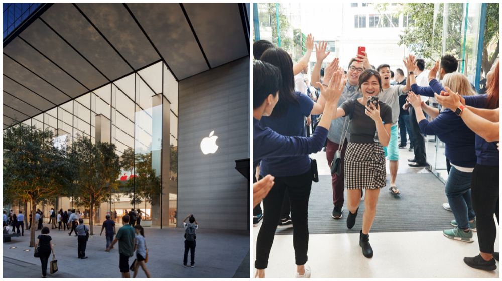 273 Apple employees welcomed the first guests to the Apple Orchard Road store with applause.