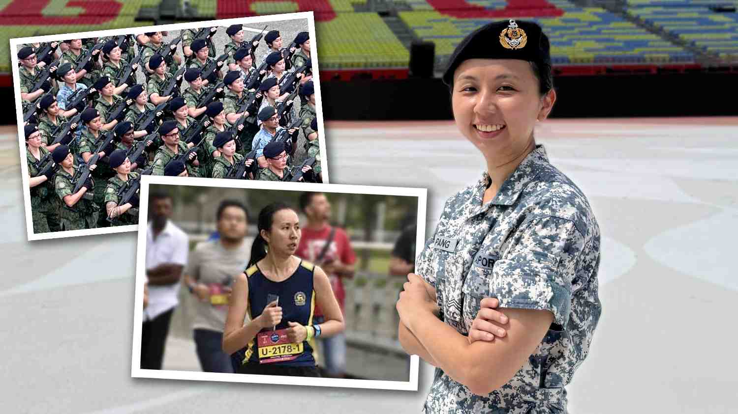 Long-time SAFVC Volunteer SV4 Arlene Pang sets the pace – in military boots and running shoes alike.