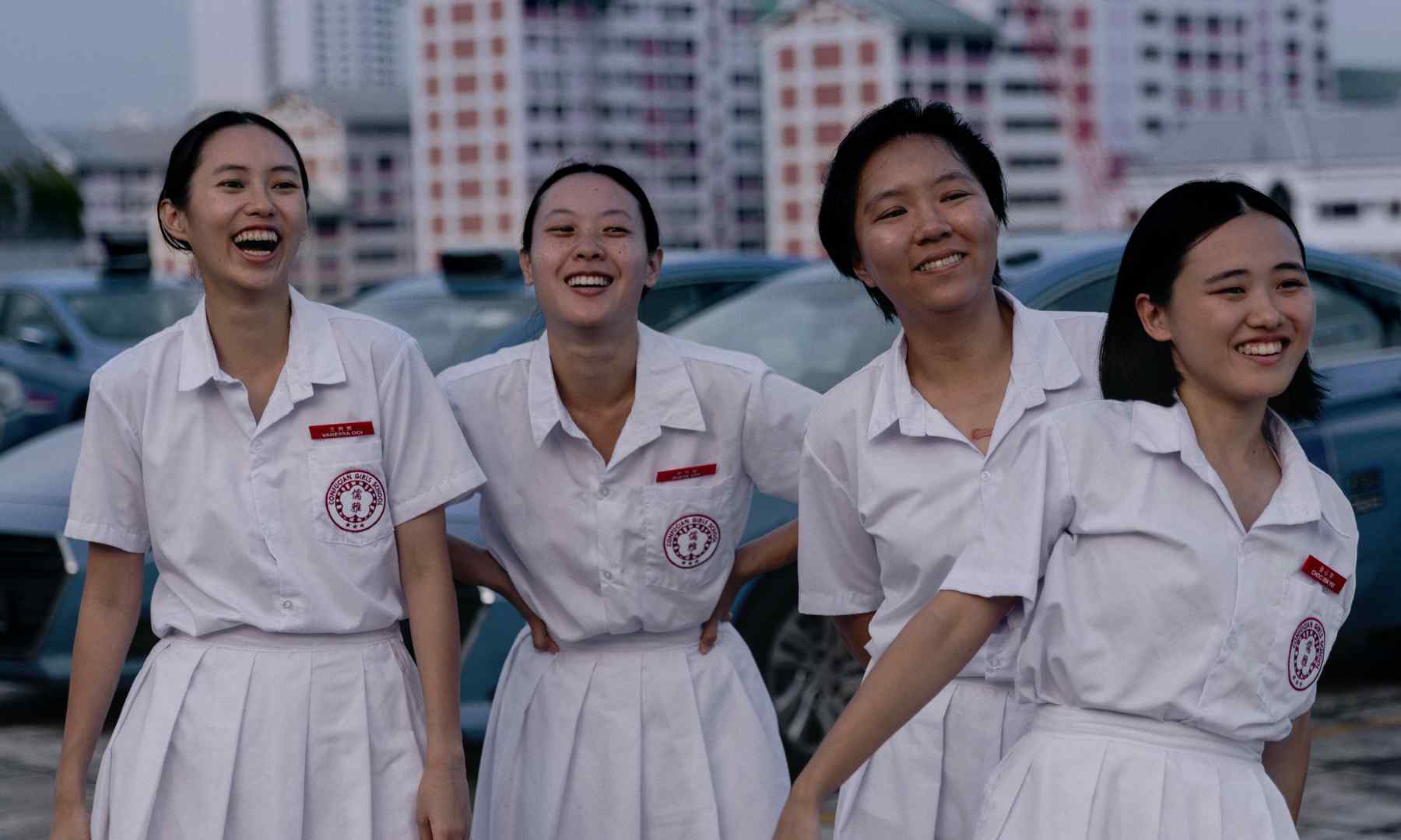 Nicole Lee, Lim Shi-An, Genevieve Tan, and Ranice Tay, the cast of Amoeba, an award-winning film by Singapore director Tan Siyou.