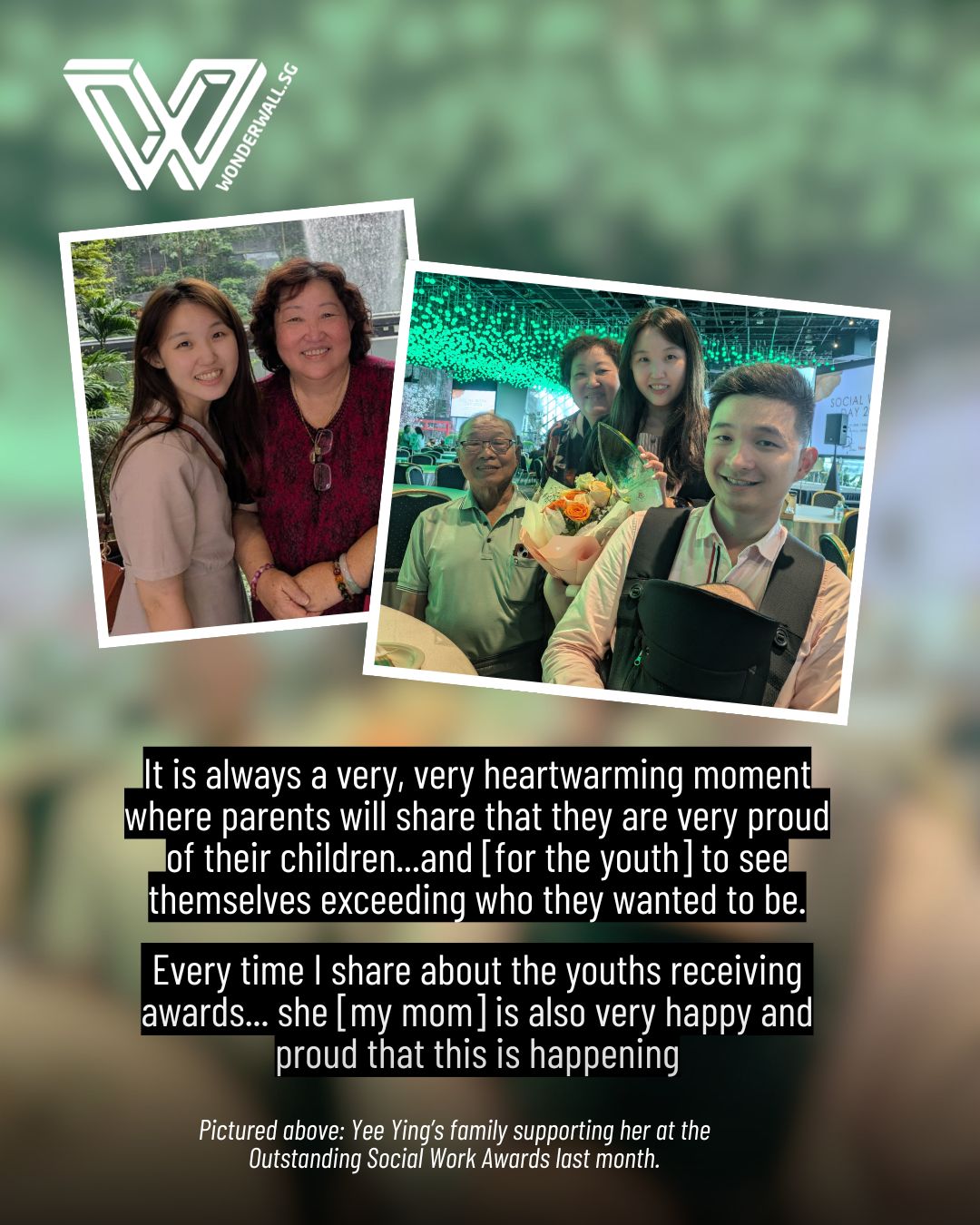 Tan Yee Ying's family supporting her at the Outstanding Social Work Awards 2026